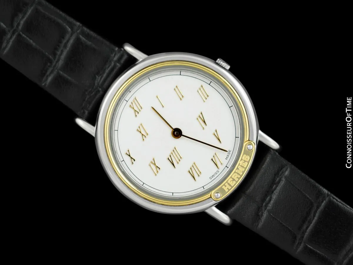 Hermes Meteore Mens Luxury Watch - Stainless Steel & Solid 18K Gold