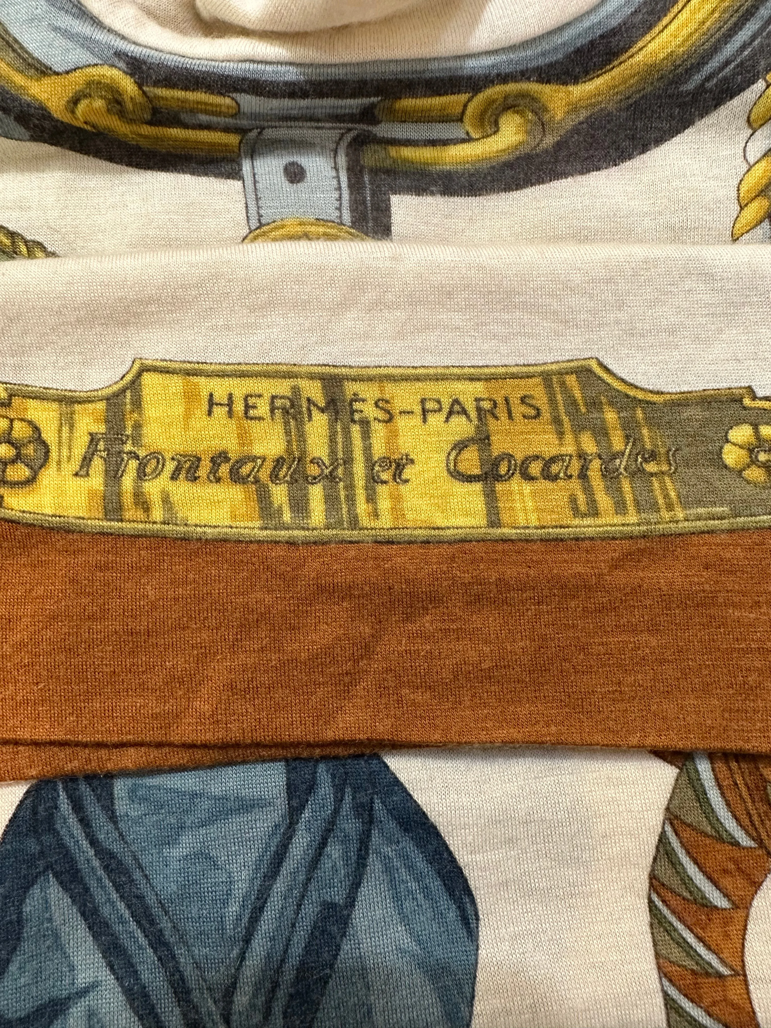 Hermes Sport 60s Cashmere Equestrian Print Turtleneck Top