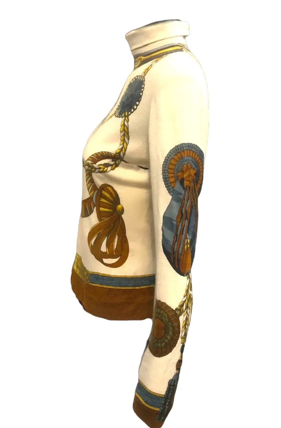 Hermes Sport 60s Cashmere Equestrian Print Turtleneck Top