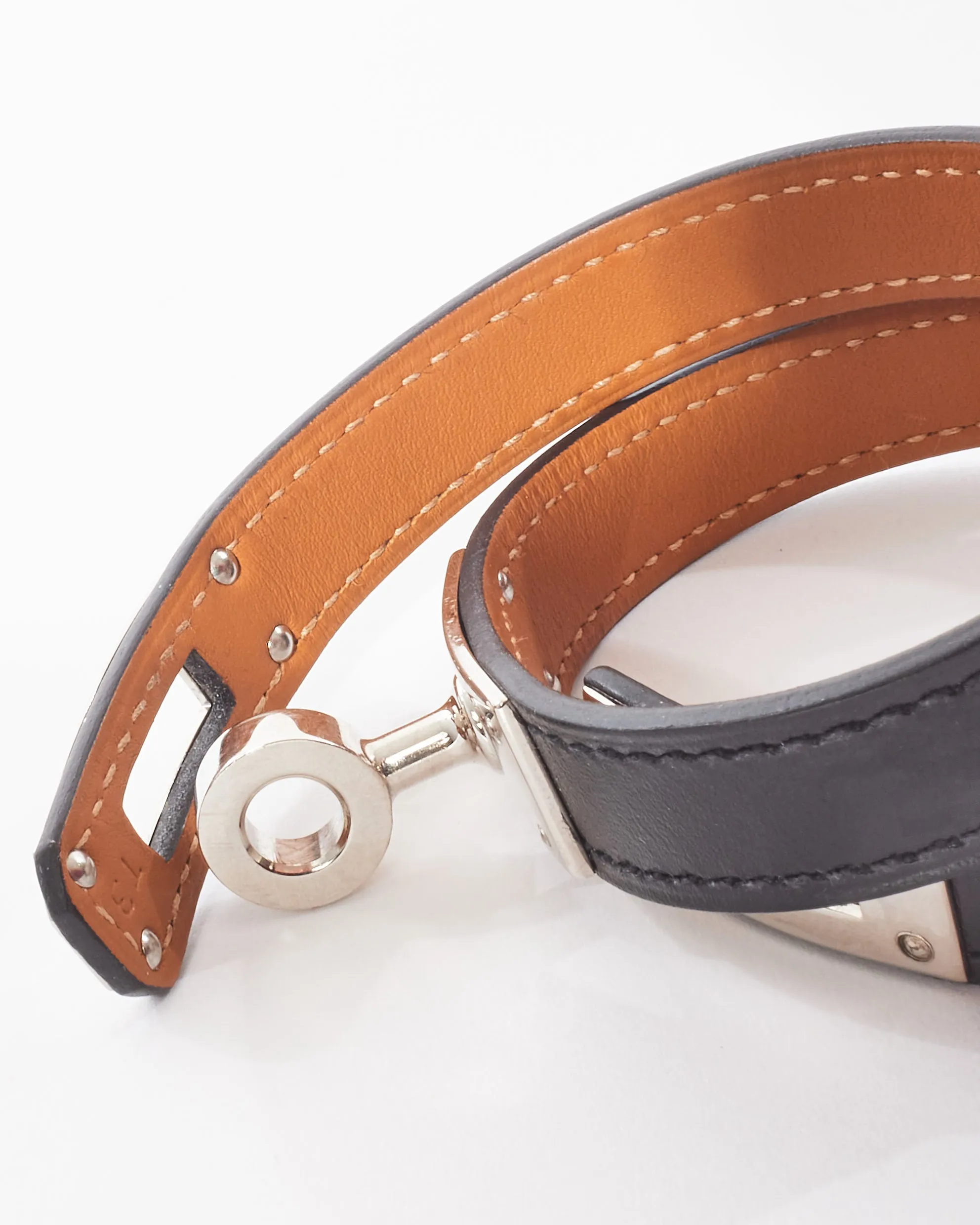 Hermès Black Box Leather PHW Kelly Double Tour Bracelet - T3
