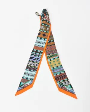 Hermès Orange Brown & Blue Multi Silk Twilly