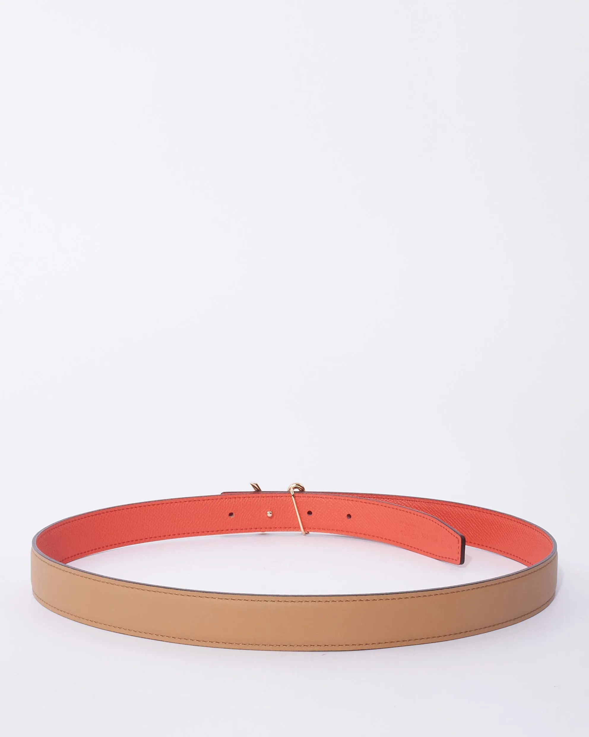 Hermès Tan/Red Leather Reversible 24mm Cursive H Belt w/ RGHW - 80