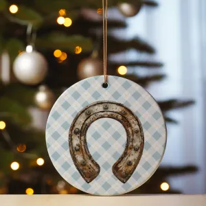 Horseshoe Ornament**: Beautiful one-sided design of a bronze horseshoe on plaid, ideal for adding equestrian flair to your Christmas tree! | Horse   Whiskey Collection