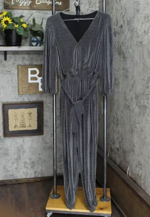 Inc International Concepts Metallic Belted Jumpsuit 10856153 Black Lurex 12