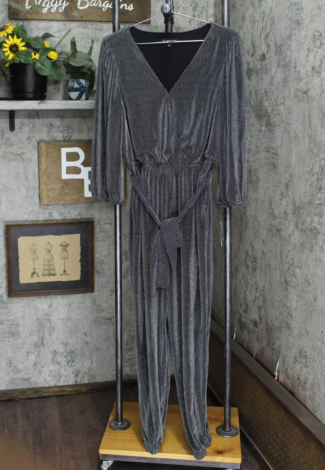 Inc International Concepts Metallic Belted Jumpsuit 10856153 Black Lurex 12