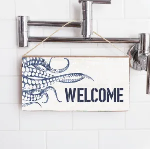 Indigo Welcome Octopus Twine Hanging Sign