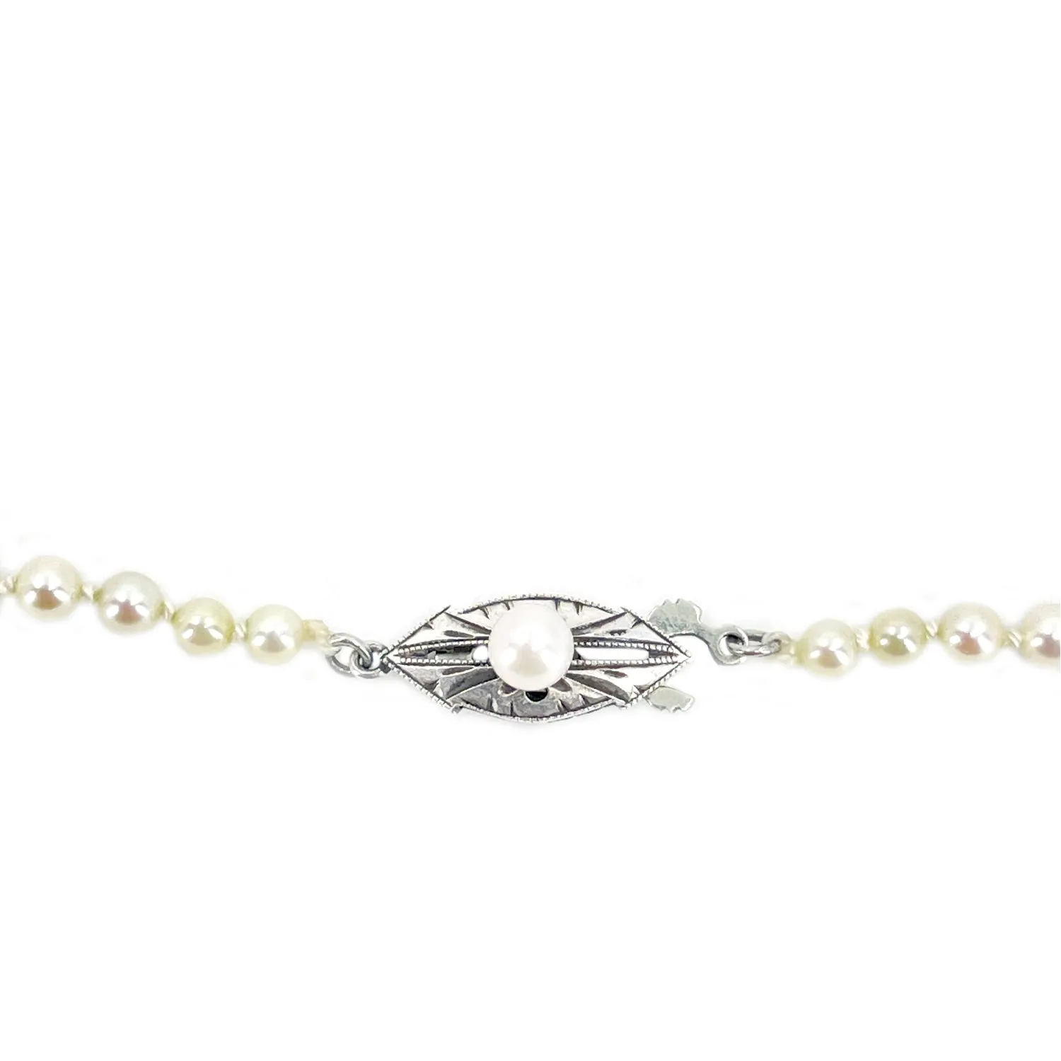 Industrial Art Deco Japanese Saltwater Cultured Akoya Pearl Graduated Vintage Necklace - Sterling Silver 21 Inch