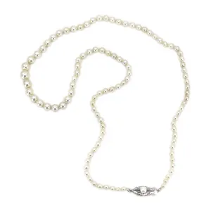 Industrial Art Deco Japanese Saltwater Cultured Akoya Pearl Graduated Vintage Necklace - Sterling Silver 21 Inch