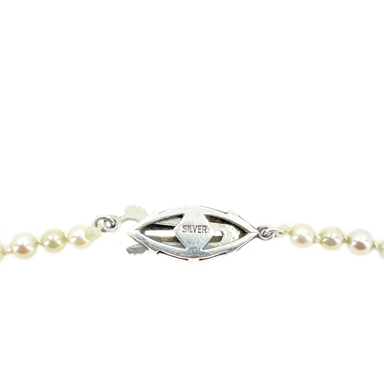 Industrial Art Deco Japanese Saltwater Cultured Akoya Pearl Graduated Vintage Necklace - Sterling Silver 21 Inch