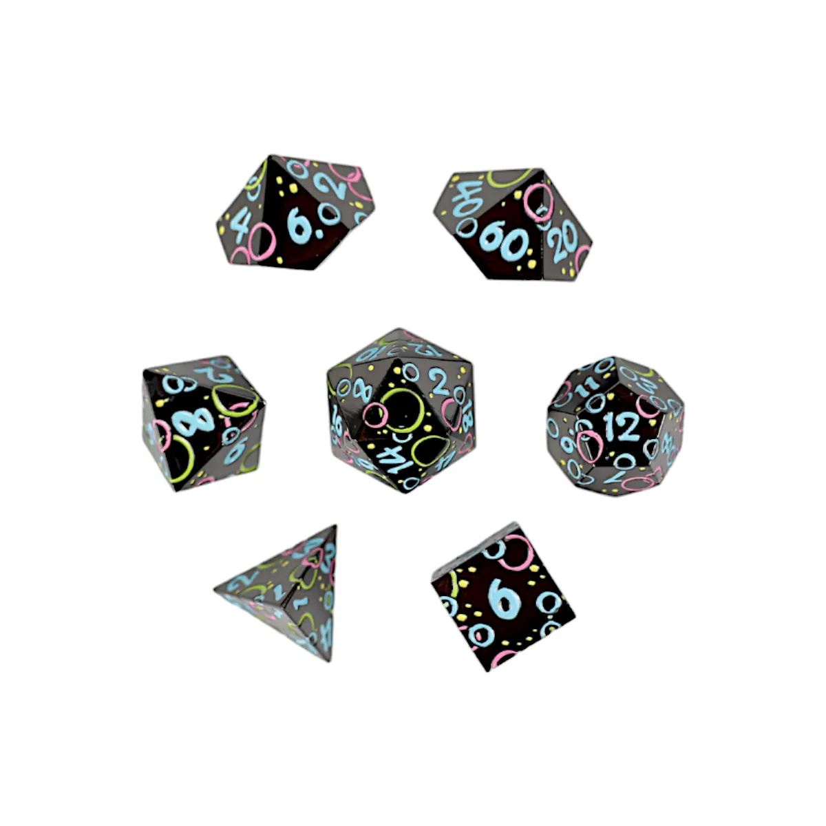Inscripted Bubbles Neon - Metal RPG Dice Set (LPG)