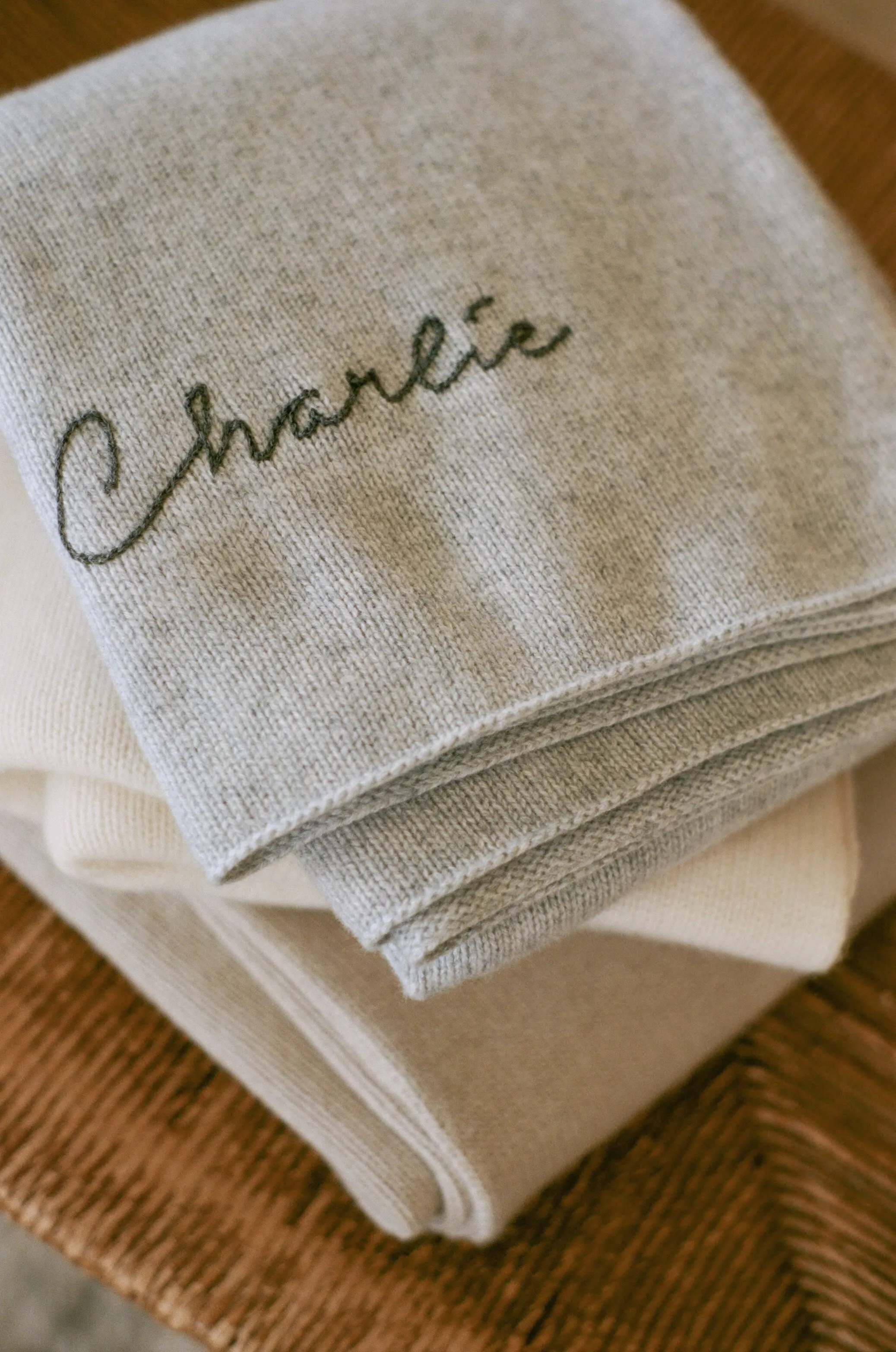 Italian Cashmere Jersey Knit Baby / Travel Blanket - Denim