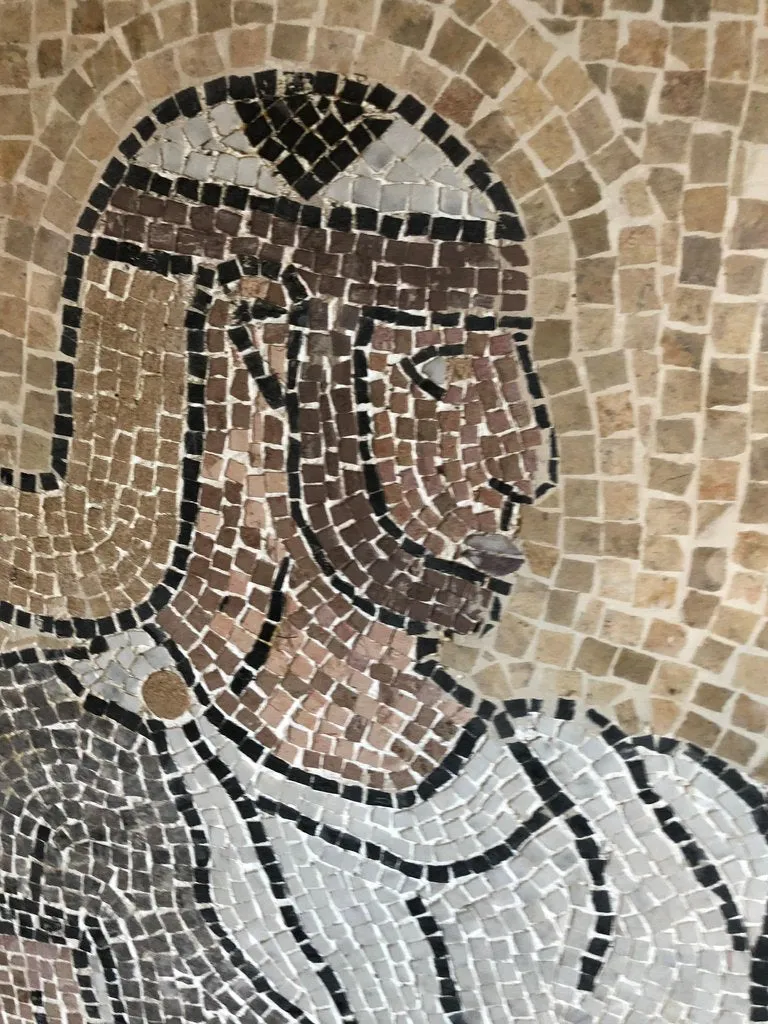 Italian Mosaic Tile Wall Plaque or Table Top of a Centurion in Wood Carved Frame