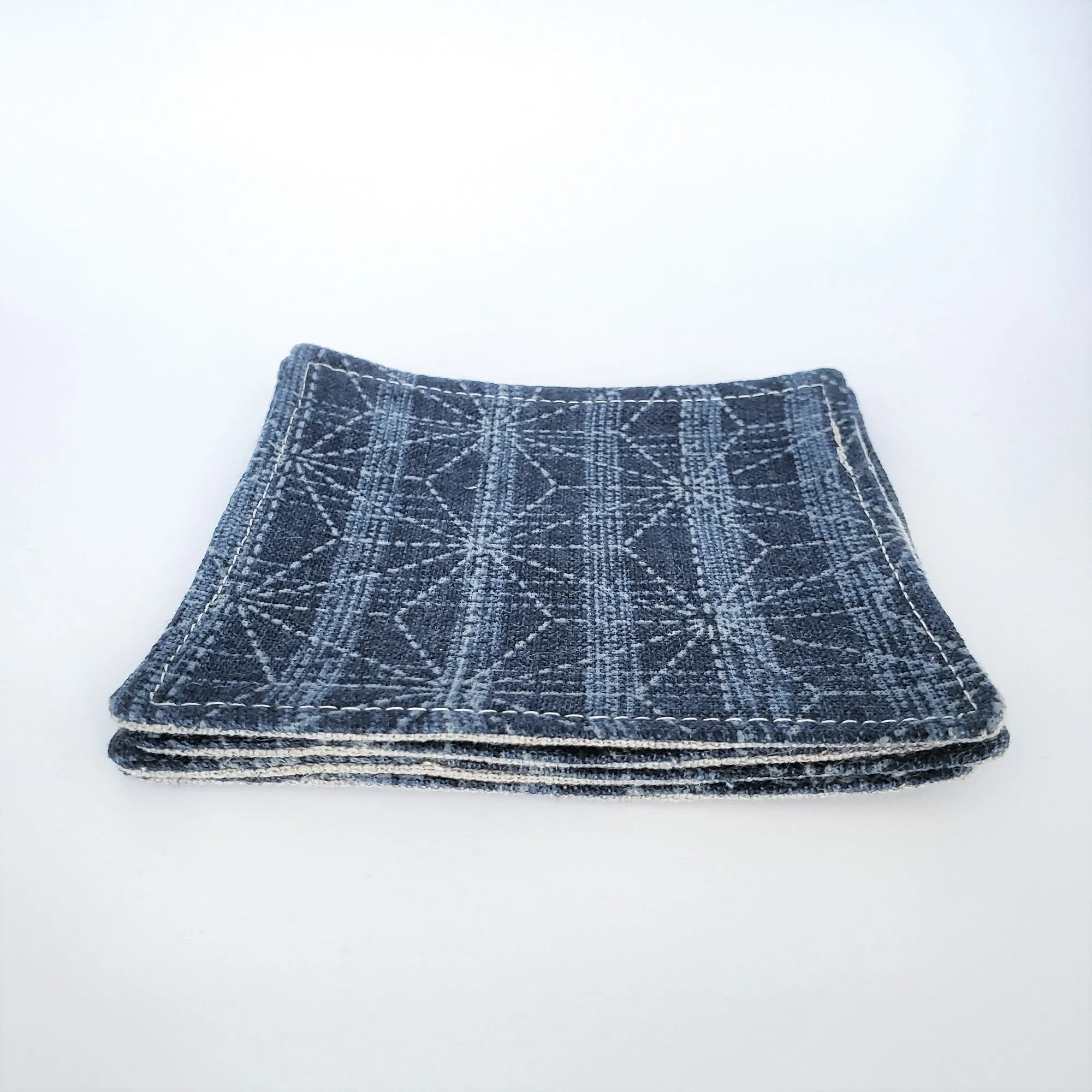 Japanese Cloth Coasters in Large Asanoha Star Blue