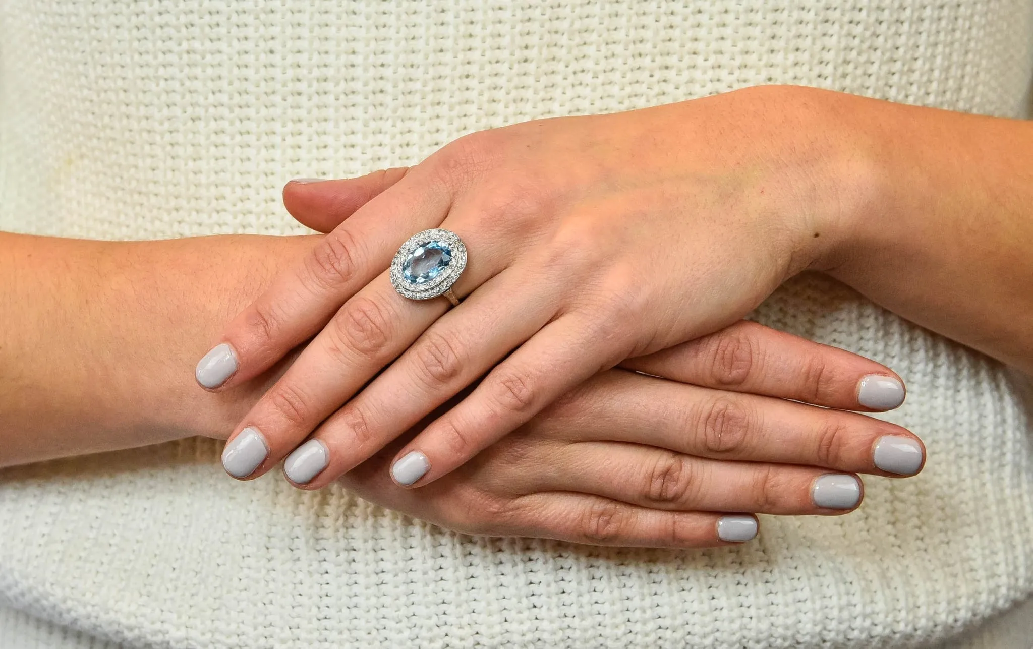 J.E. Caldwell Art Deco 6.40 CTW Aquamarine Diamond Halo Platinum Cluster Ring