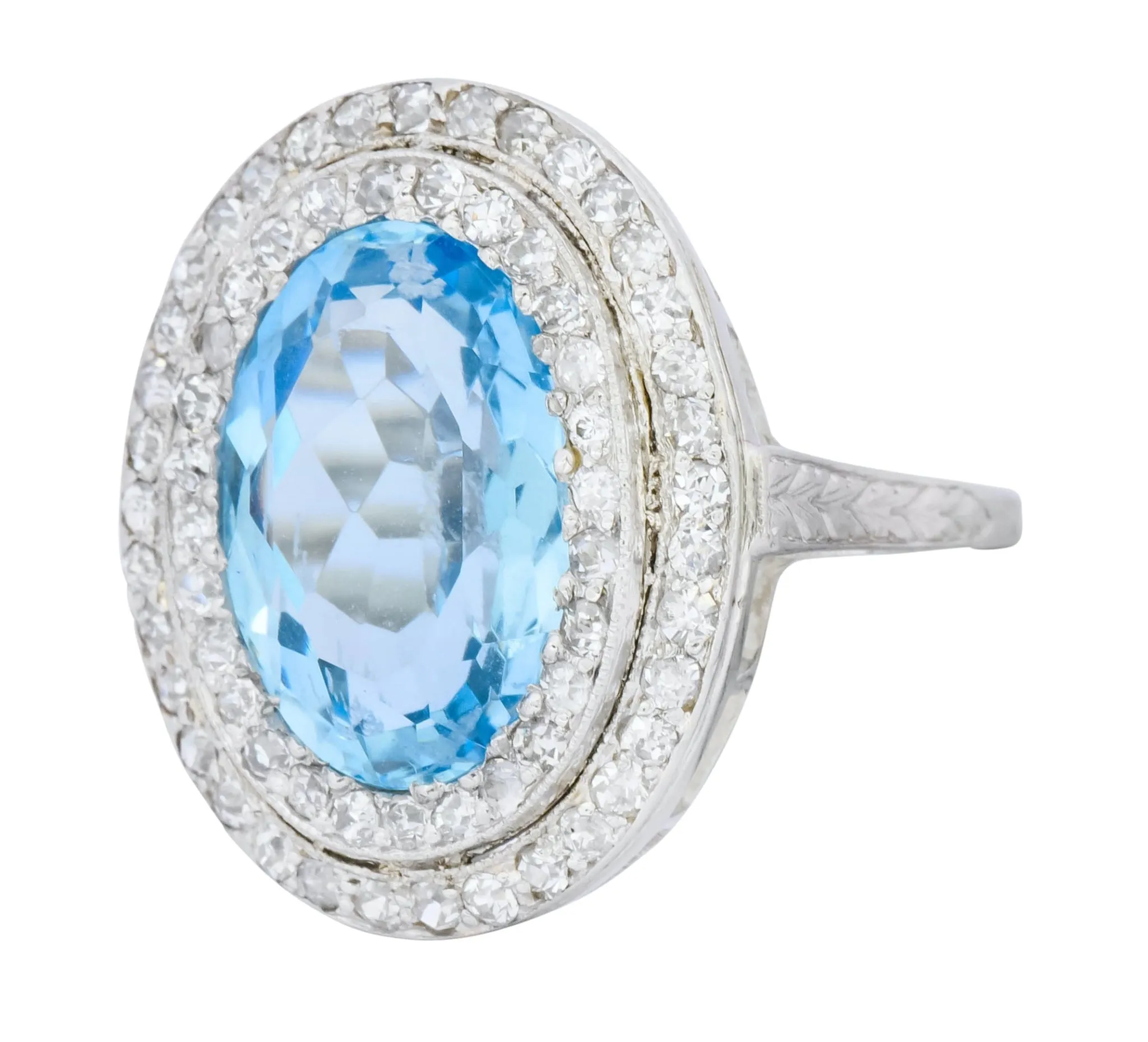 J.E. Caldwell Art Deco 6.40 CTW Aquamarine Diamond Halo Platinum Cluster Ring