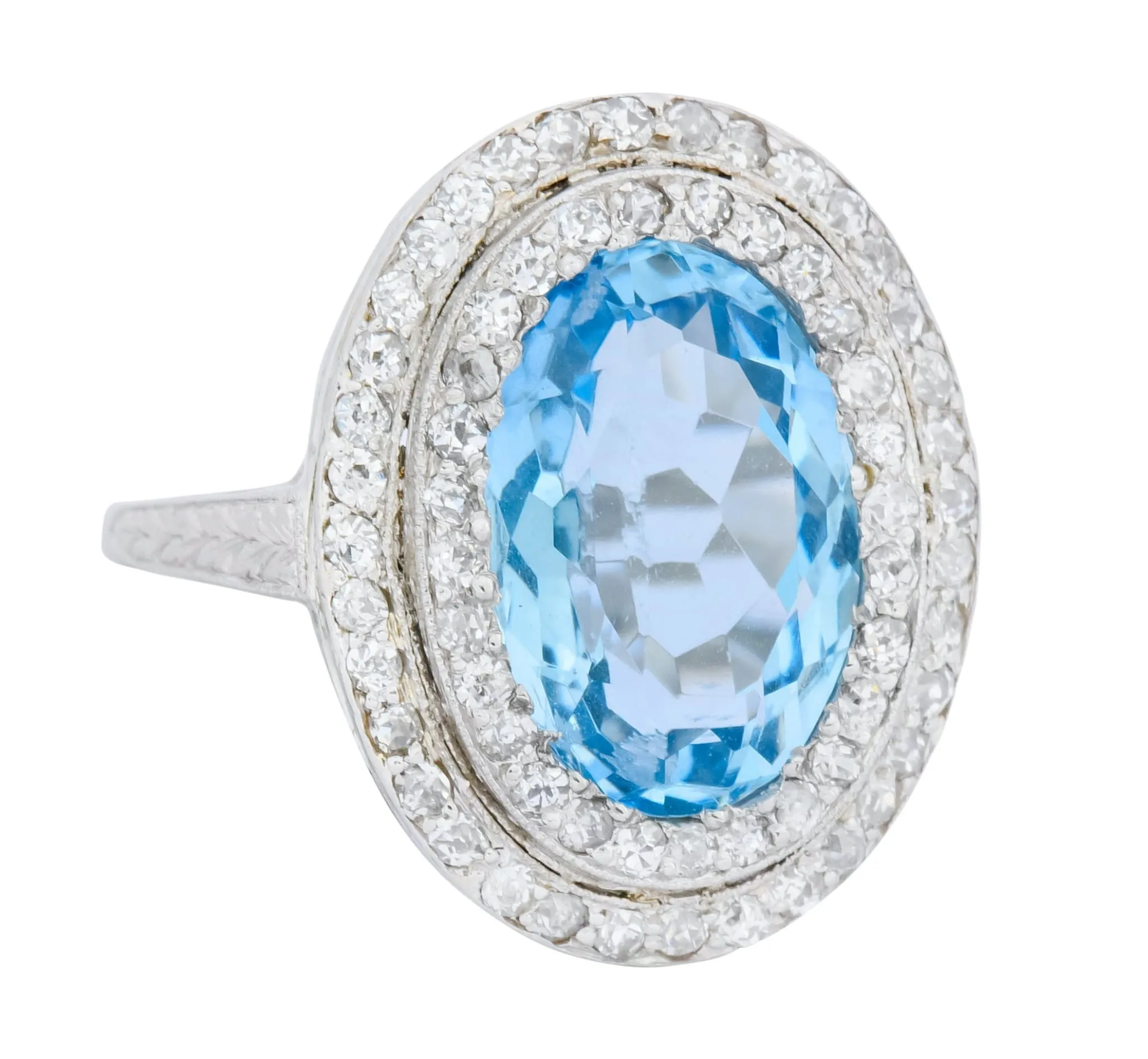 J.E. Caldwell Art Deco 6.40 CTW Aquamarine Diamond Halo Platinum Cluster Ring
