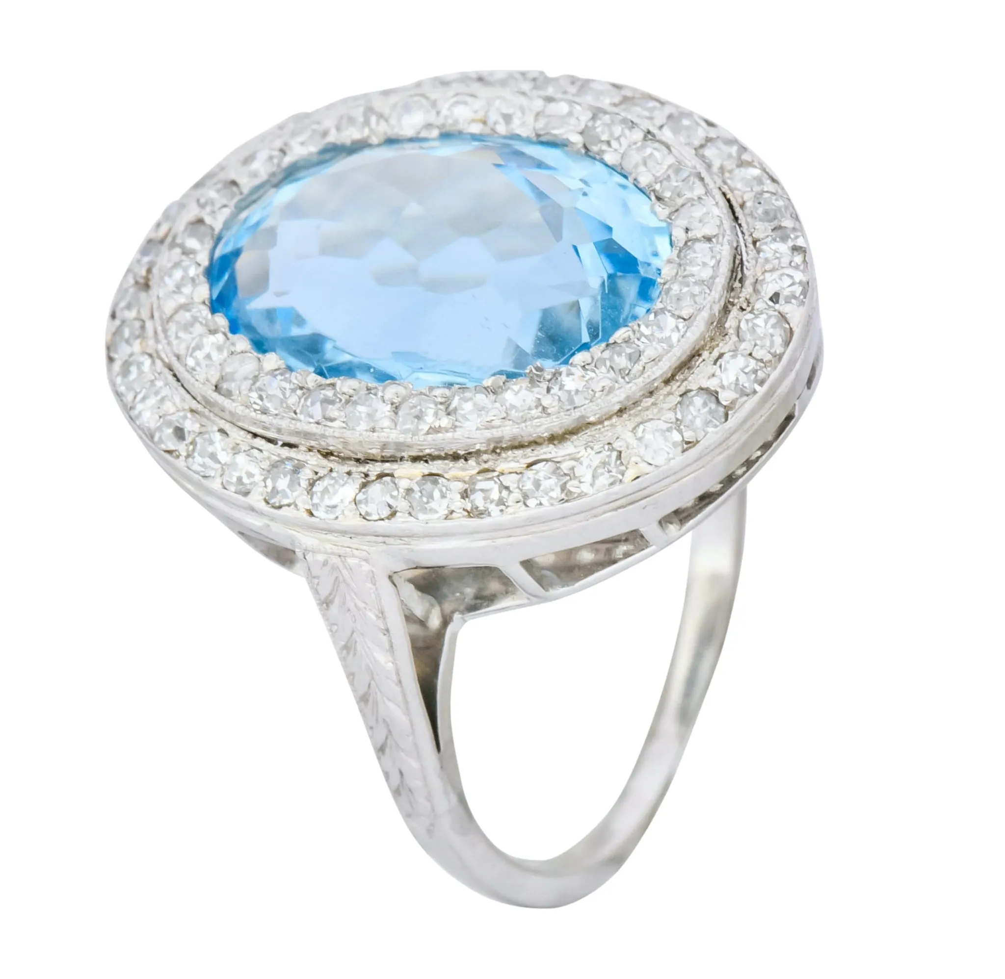 J.E. Caldwell Art Deco 6.40 CTW Aquamarine Diamond Halo Platinum Cluster Ring