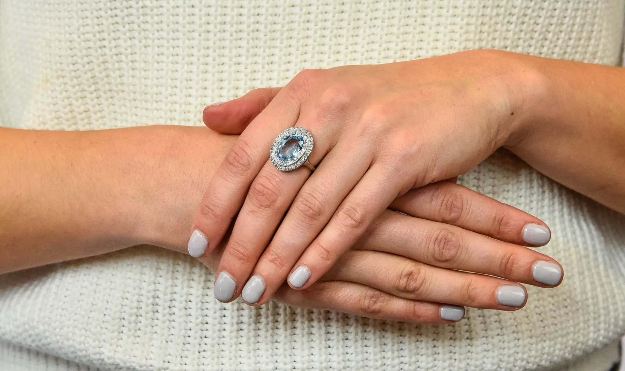 J.E. Caldwell Art Deco 6.40 CTW Aquamarine Diamond Halo Platinum Cluster Ring