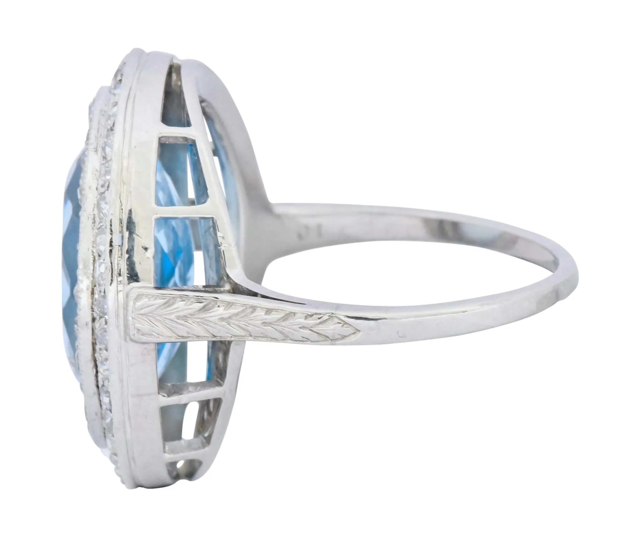 J.E. Caldwell Art Deco 6.40 CTW Aquamarine Diamond Halo Platinum Cluster Ring