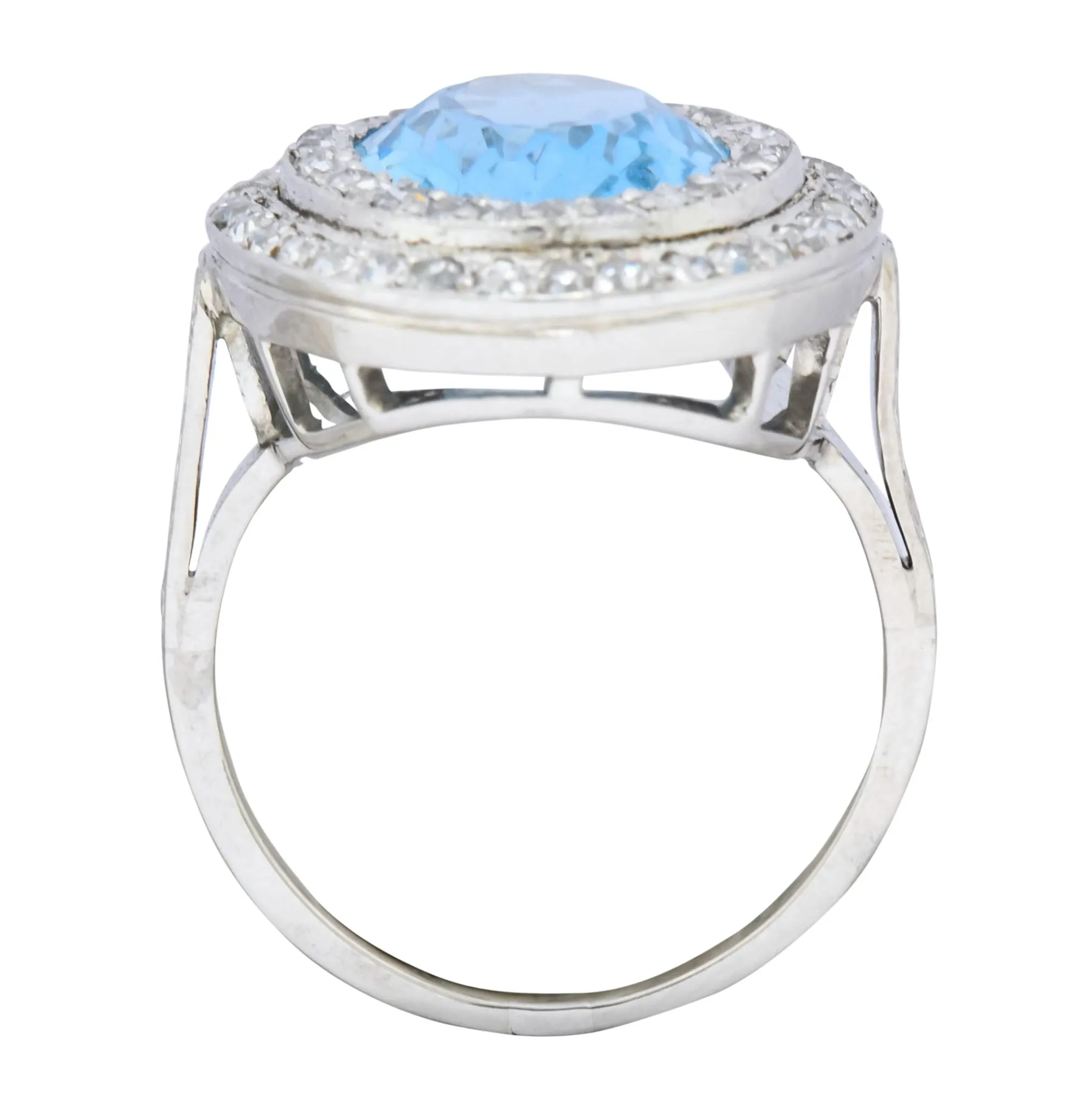 J.E. Caldwell Art Deco 6.40 CTW Aquamarine Diamond Halo Platinum Cluster Ring