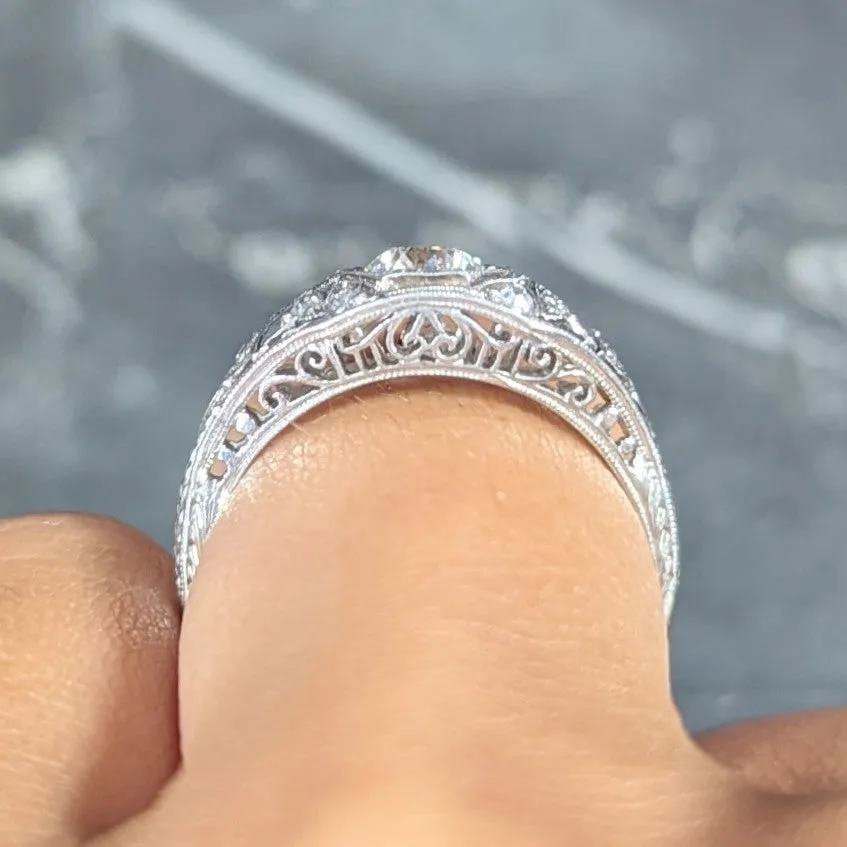 Katz & Ogush Inc. Art Deco 0.71 CTW old European Cut Diamond Platinum Octagonal Foliate Engagement Ring