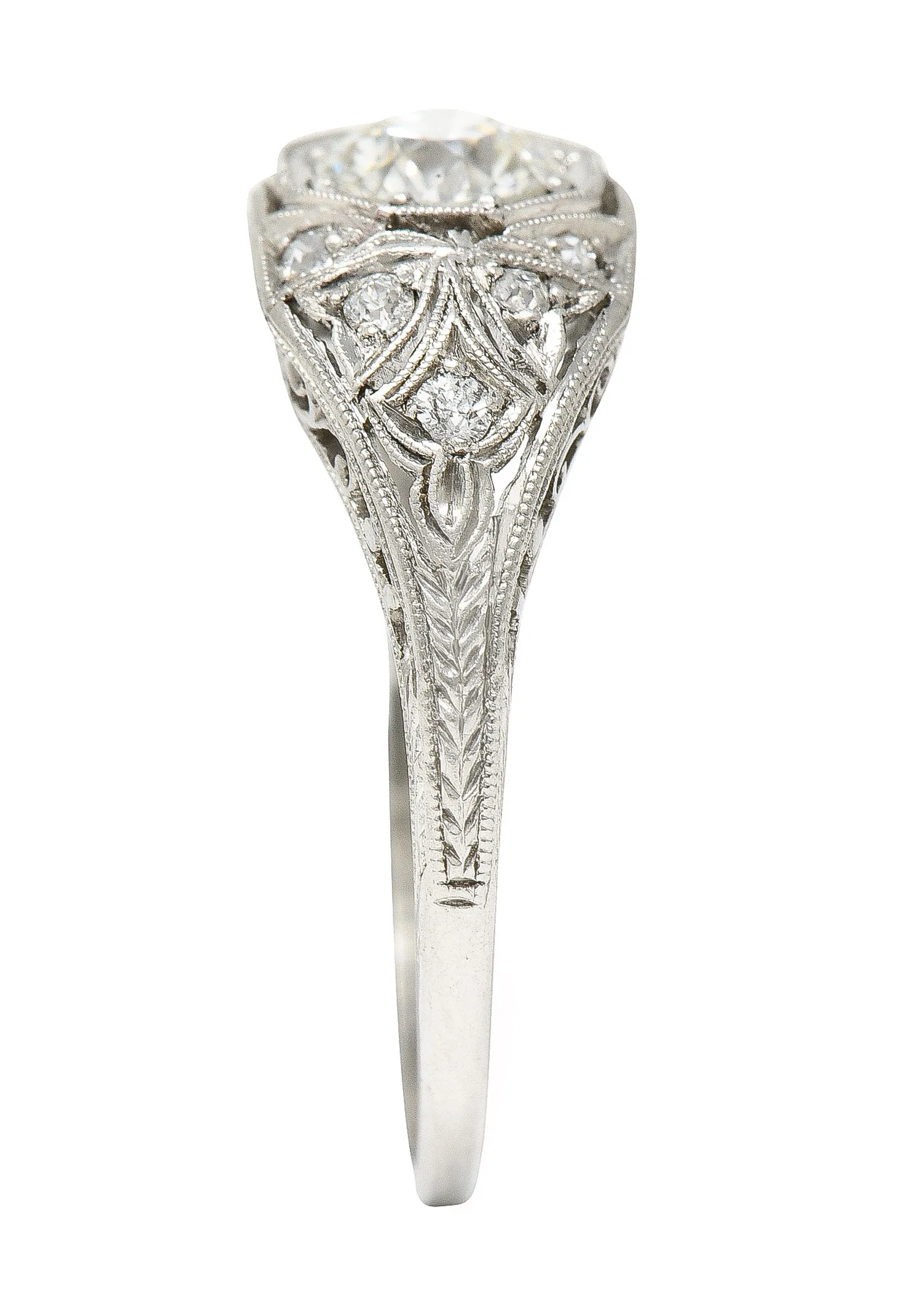 Katz & Ogush Inc. Art Deco 0.71 CTW old European Cut Diamond Platinum Octagonal Foliate Engagement Ring
