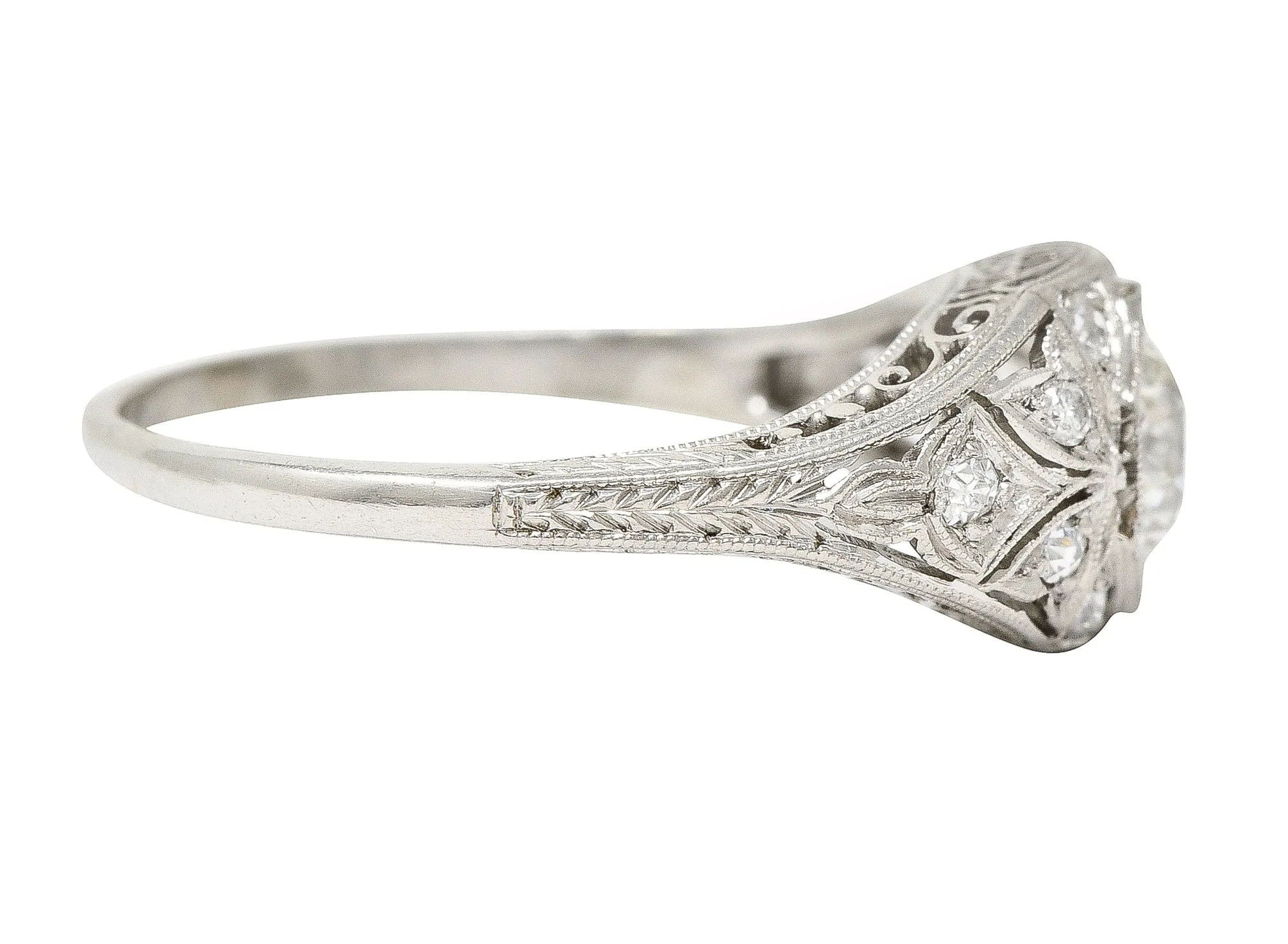 Katz & Ogush Inc. Art Deco 0.71 CTW old European Cut Diamond Platinum Octagonal Foliate Engagement Ring