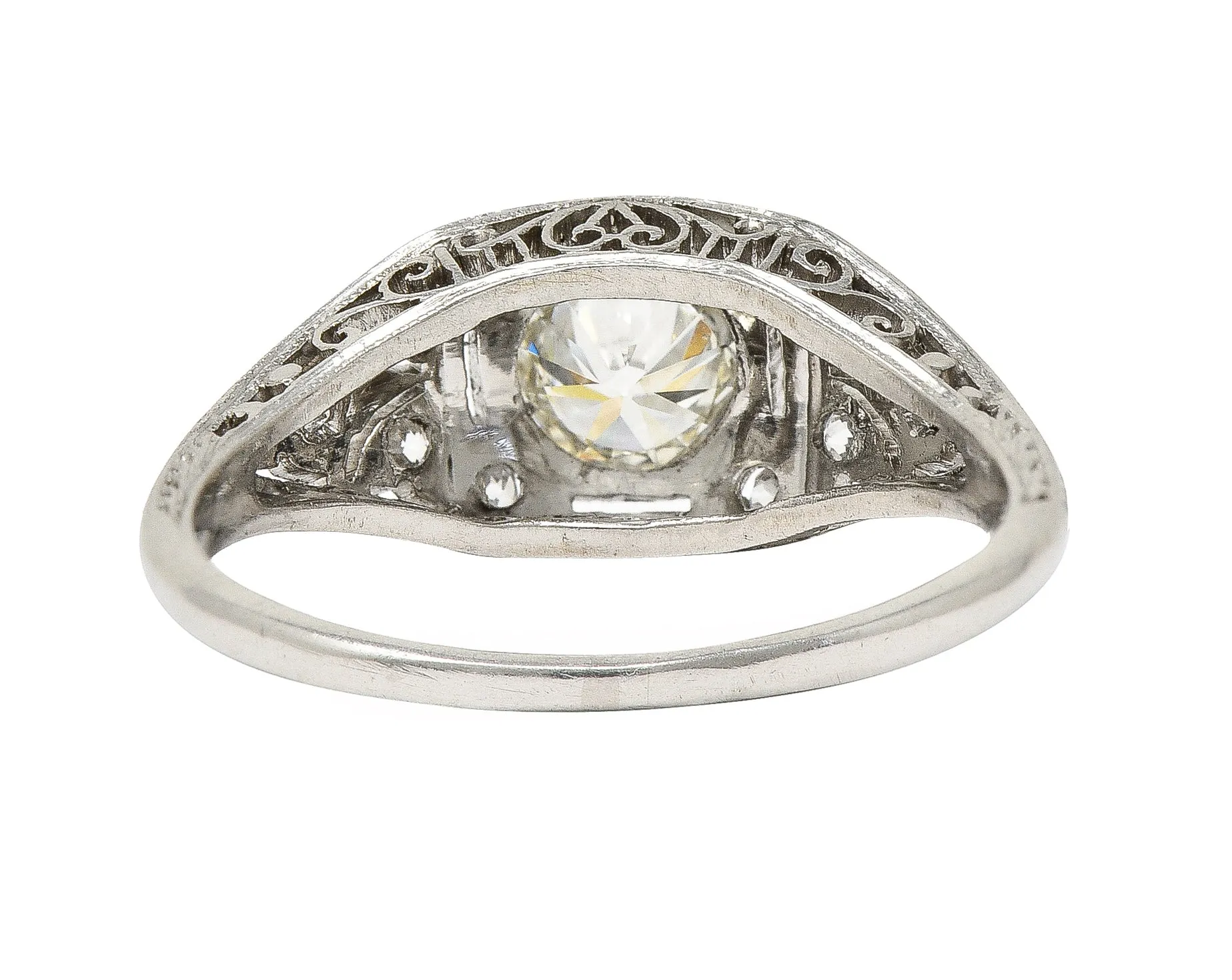 Katz & Ogush Inc. Art Deco 0.71 CTW old European Cut Diamond Platinum Octagonal Foliate Engagement Ring