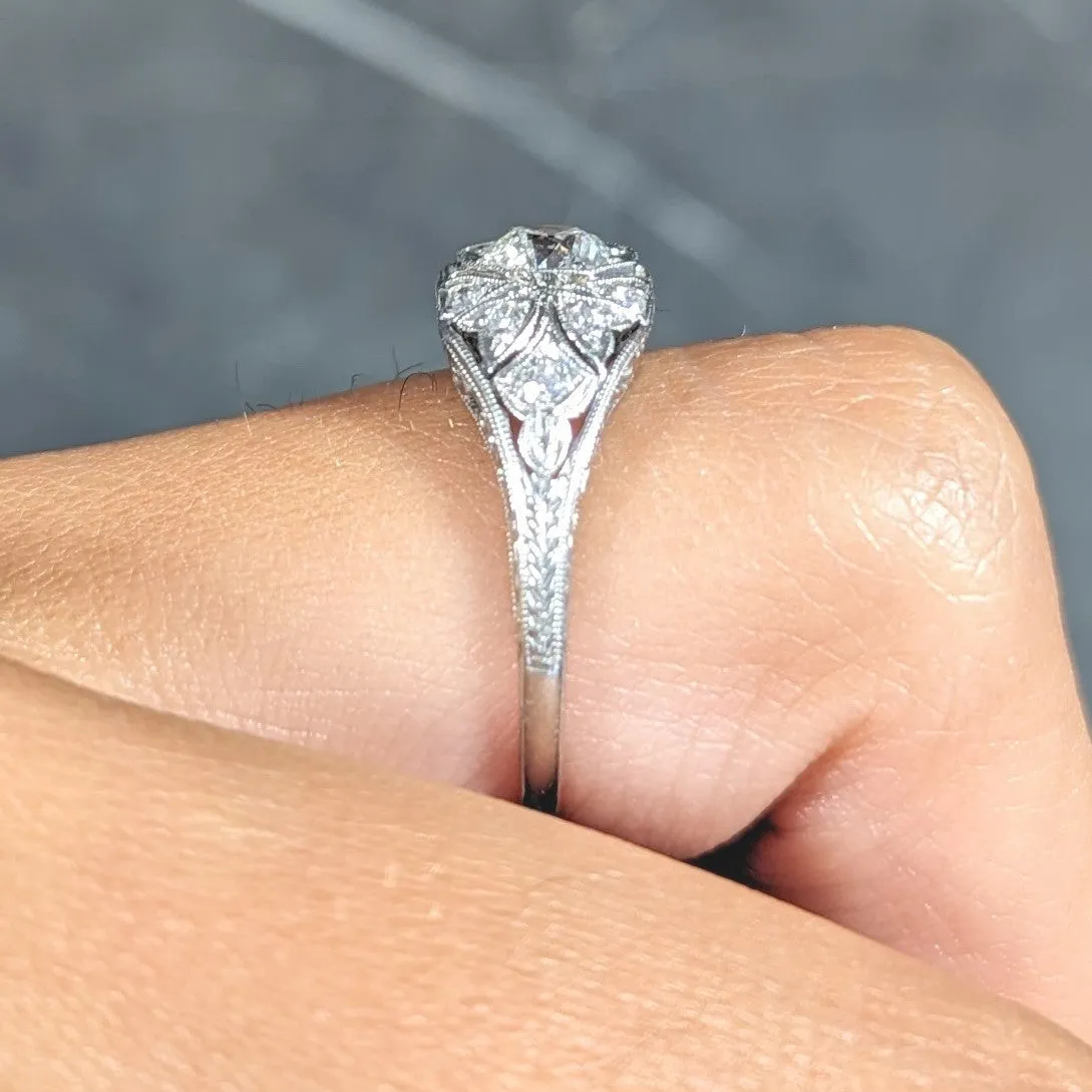Katz & Ogush Inc. Art Deco 0.71 CTW old European Cut Diamond Platinum Octagonal Foliate Engagement Ring
