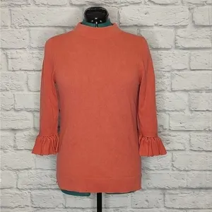 KINROSS women's burnt orange 2 ply cashmere mock neck ruffle sleeve sweater Sz M