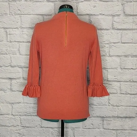KINROSS women's burnt orange 2 ply cashmere mock neck ruffle sleeve sweater Sz M