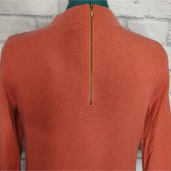 KINROSS women's burnt orange 2 ply cashmere mock neck ruffle sleeve sweater Sz M