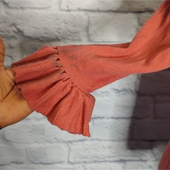 KINROSS women's burnt orange 2 ply cashmere mock neck ruffle sleeve sweater Sz M