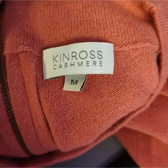 KINROSS women's burnt orange 2 ply cashmere mock neck ruffle sleeve sweater Sz M