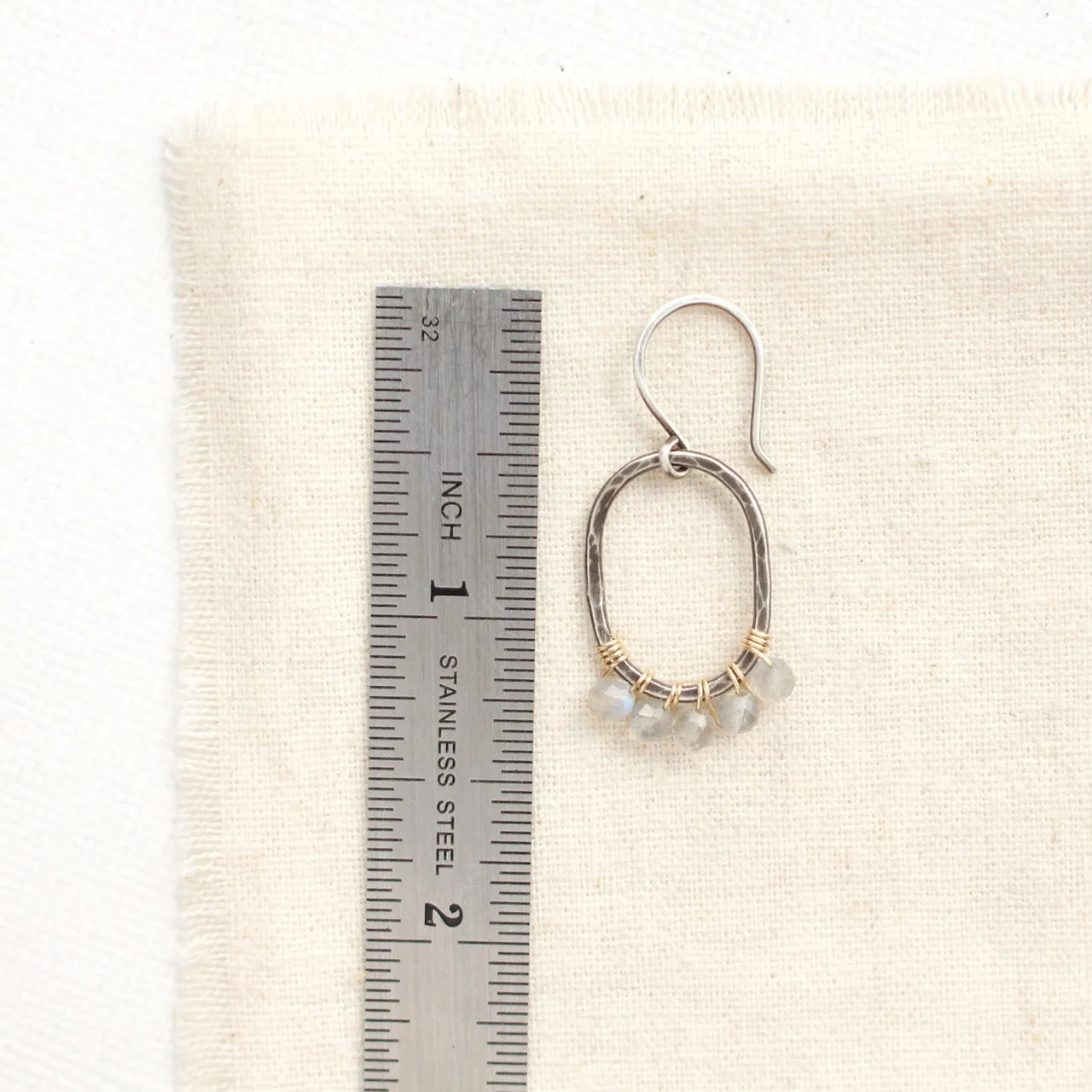 Labradorite Wrapped Mixed Metal Oval Earrings