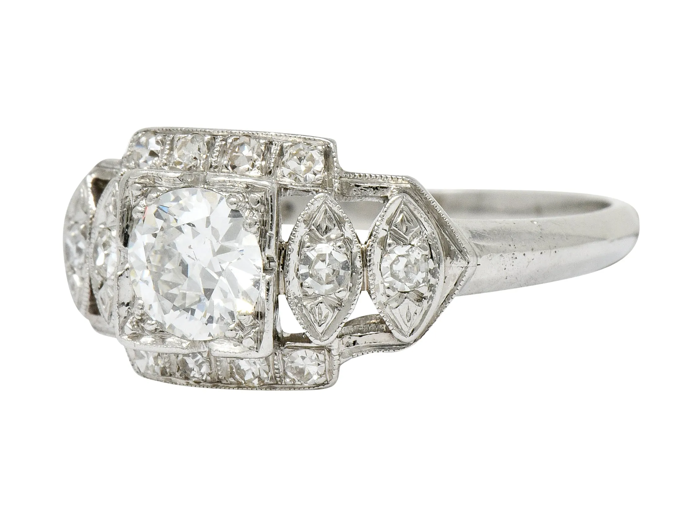 Late Art Deco 0.72 CTW Diamond Platinum Engagement Ring