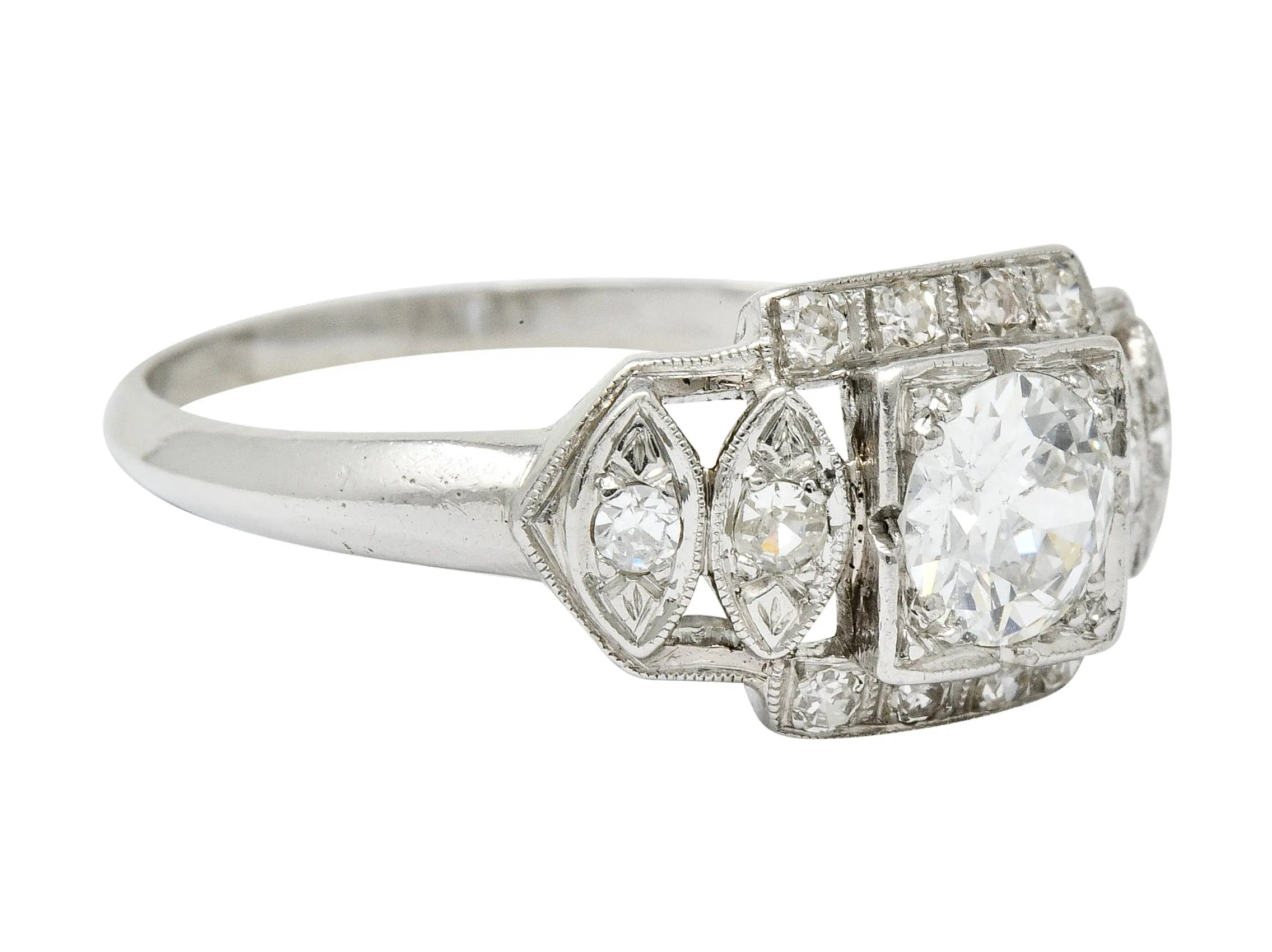Late Art Deco 0.72 CTW Diamond Platinum Engagement Ring
