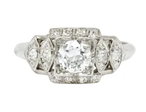 Late Art Deco 0.72 CTW Diamond Platinum Engagement Ring