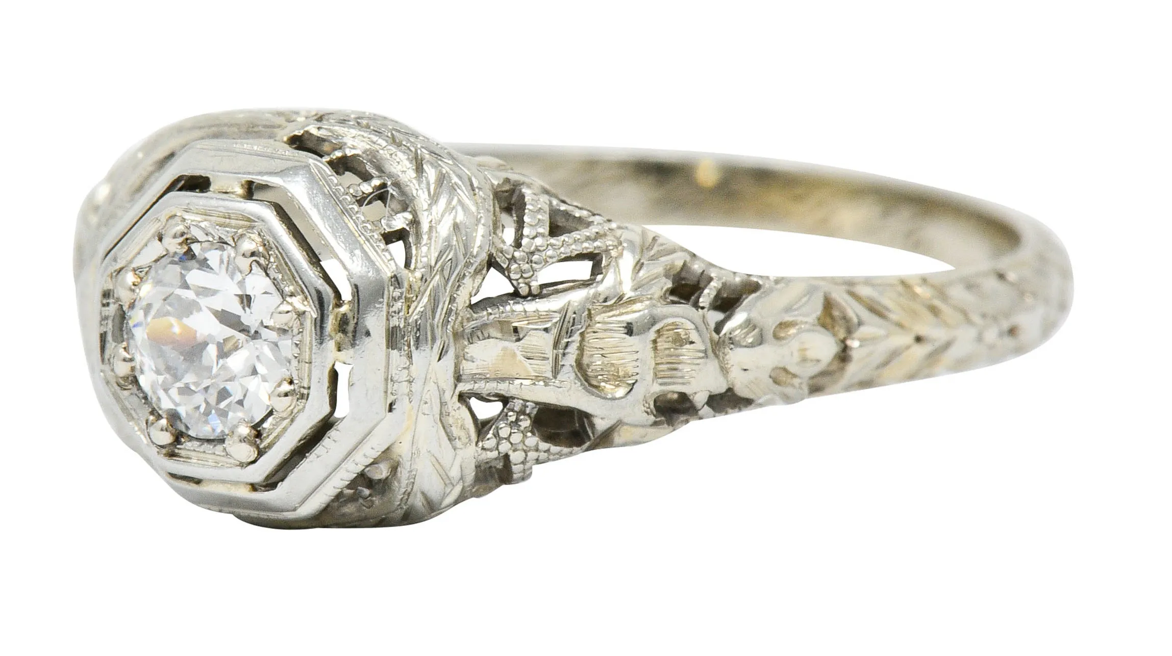 Late Edwardian Diamond 18 Karat White Gold Engagement Ring