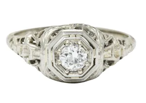 Late Edwardian Diamond 18 Karat White Gold Engagement Ring