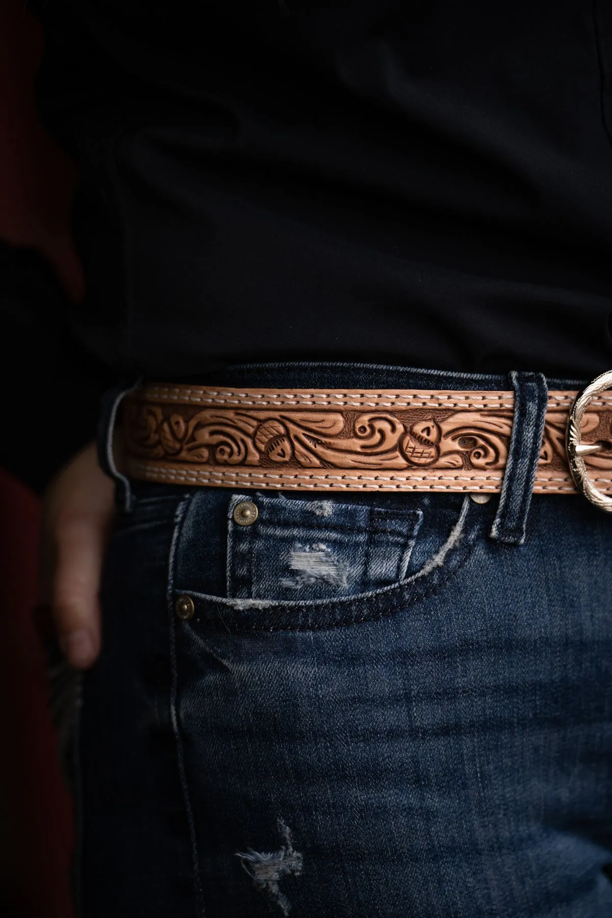 Leather Belt with Acorn Tooling by Double J Saddlery (1 1/2")