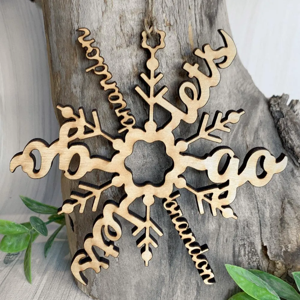 Let's Go Brandon! Custom Laser Cut Wooden Snowflake Ornament with Personalized Text - Up to 6 Words
