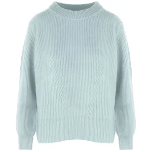 Light Blue Cashmere Women Sweater with Ribbed Embroidery
