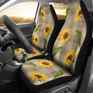 Light Burlap Style Buffalo Plaid Car Seat Covers With Rustic Sunflowers Seat Protectors Farmhouse