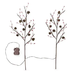 Lighted Branches With Natural Pine Cones and Faux Red Berries Set of 2,65j60