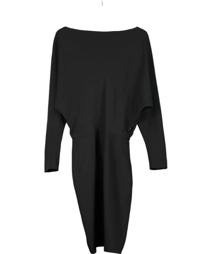 Lily Silk Black Long Sleeve Gathered Silk Mini Dress UK 10