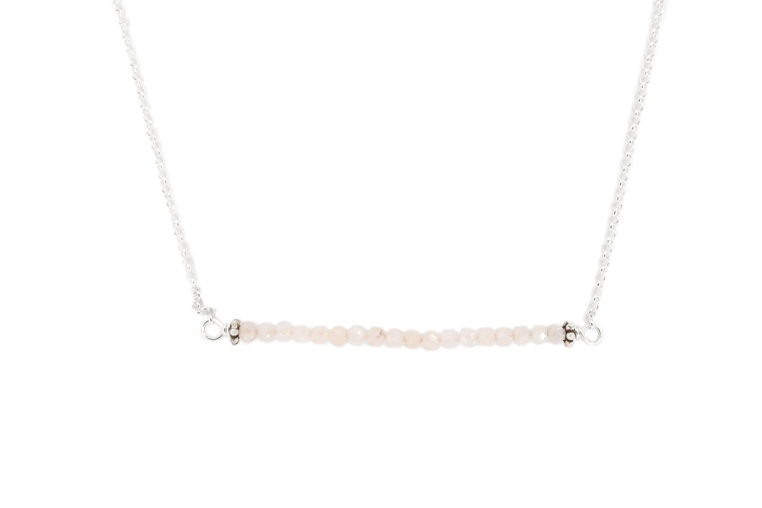 Lisa - Morganite Balance Bar Beaded Gold or Silver Necklace