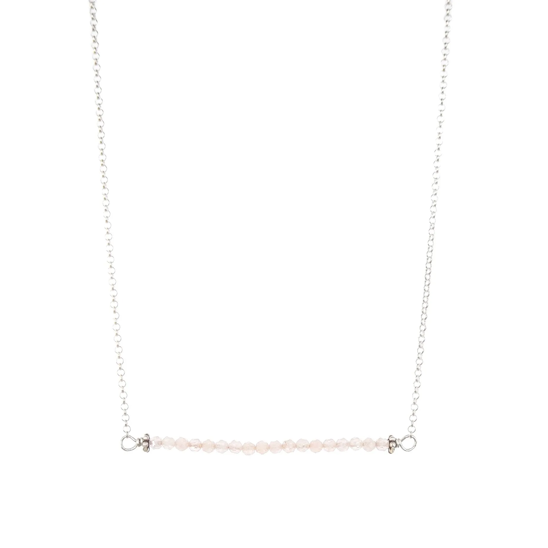Lisa - Morganite Balance Bar Beaded Gold or Silver Necklace