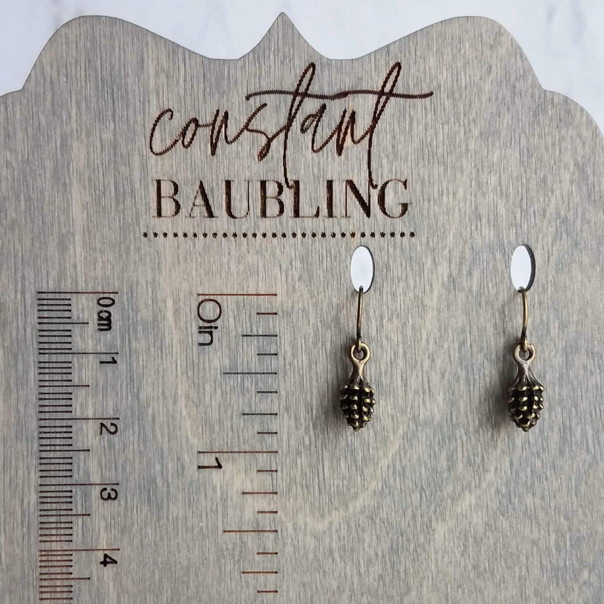 Little Pinecone Earrings, small antique brass pine cone, bronze pine cone charm, fall jewelry, tiny pine cone dangle, pine cone earrings