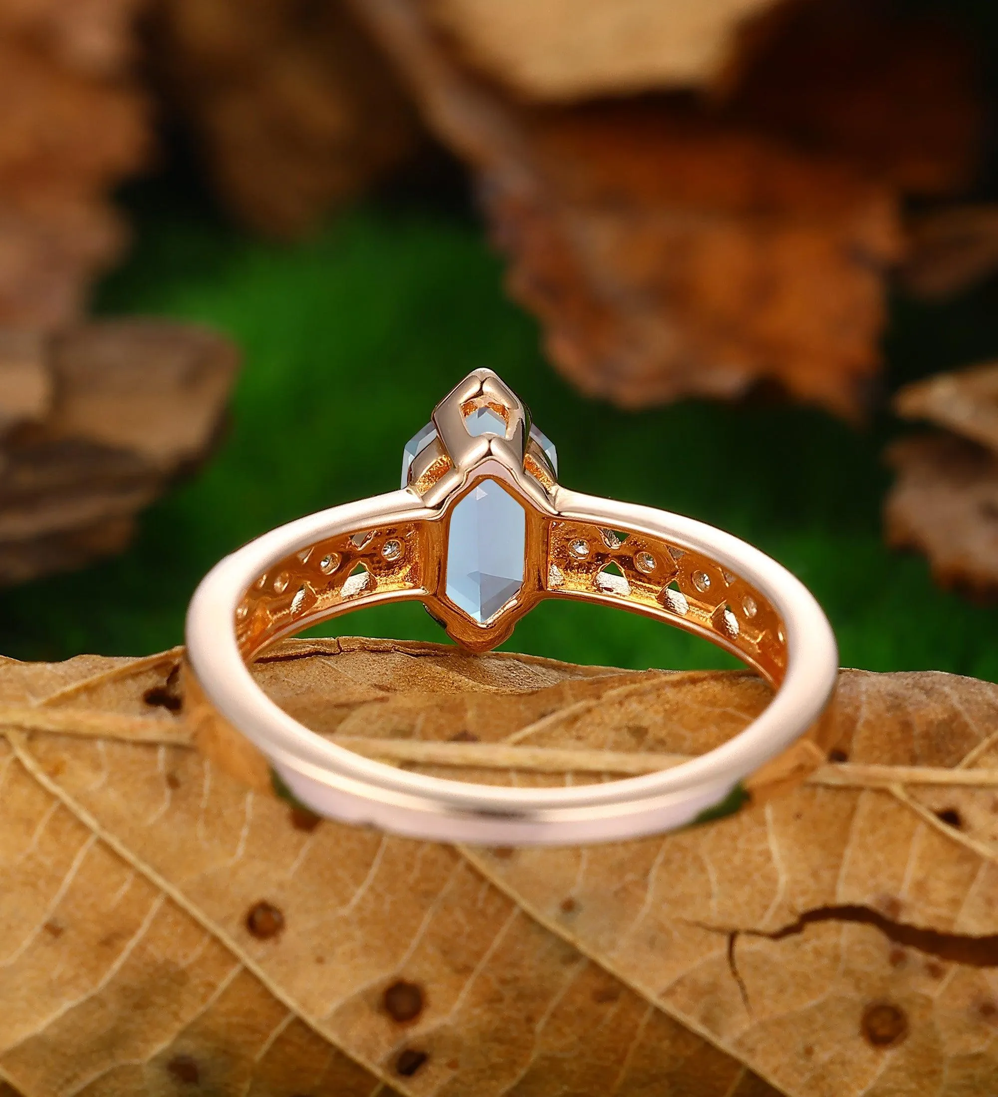 Long Hexagon Cut  Rose Gold Silver  Alexandrite Ring Minimalist Vintage